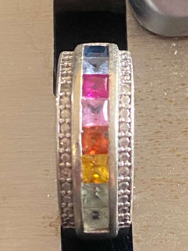 9ct White Gold and Multicoloured Gem ring