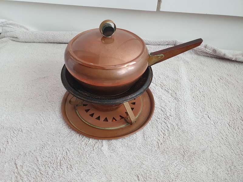 Vintage Copper Fondue Pot with Stand and Burner