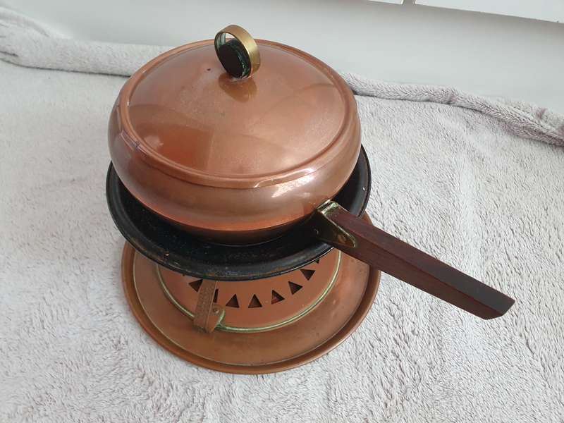 Vintage Copper Fondue Pot with Stand and Burner