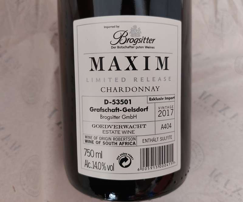 Maxim Limited Release 2017 Chardonnay (No Longer Available)