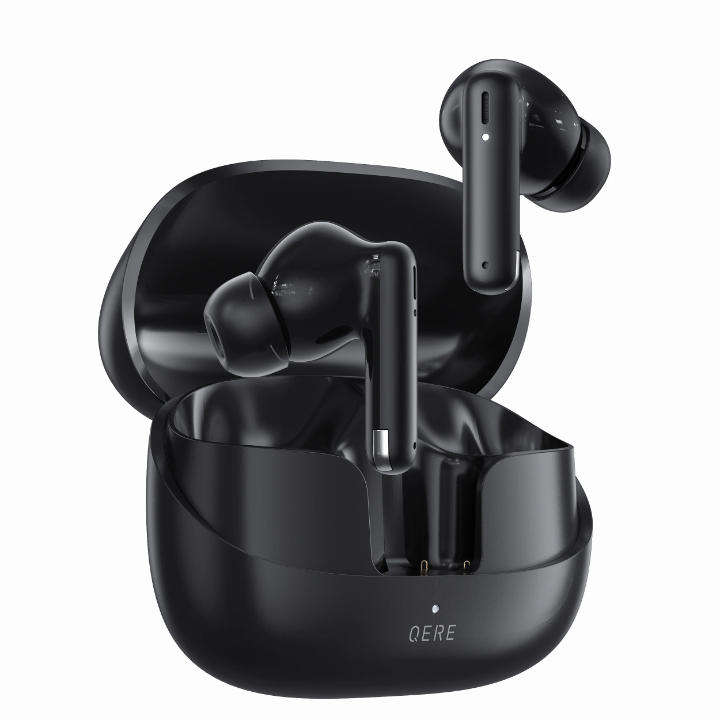 QERE E38 TWS Wireless Earbuds, White & Black, In-Ear Design with Charging Case (Black)