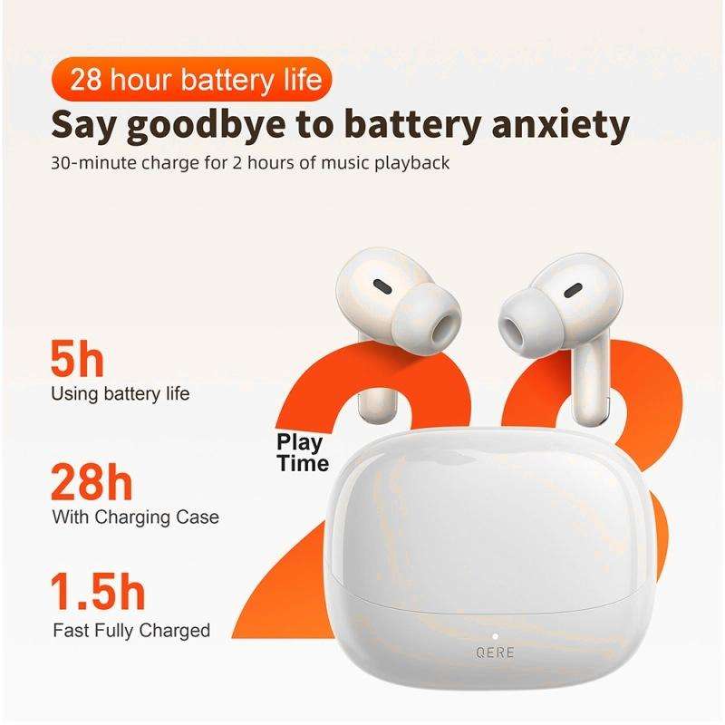 QERE E38 TWS Wireless Earbuds, White & Black, In-Ear Design with Charging Case (Black)