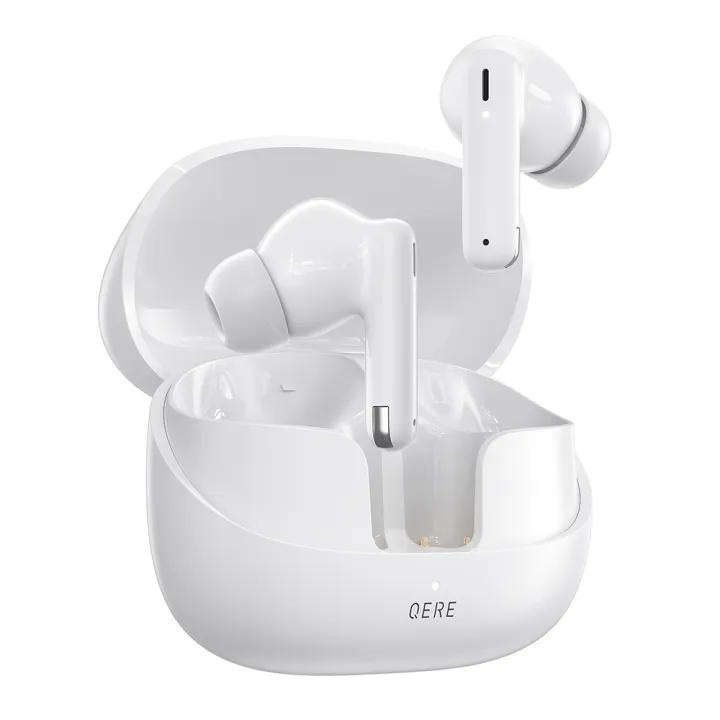 QERE E38 TWS Wireless Earbuds, White & Black, In-Ear Design with Charging Case (Black)