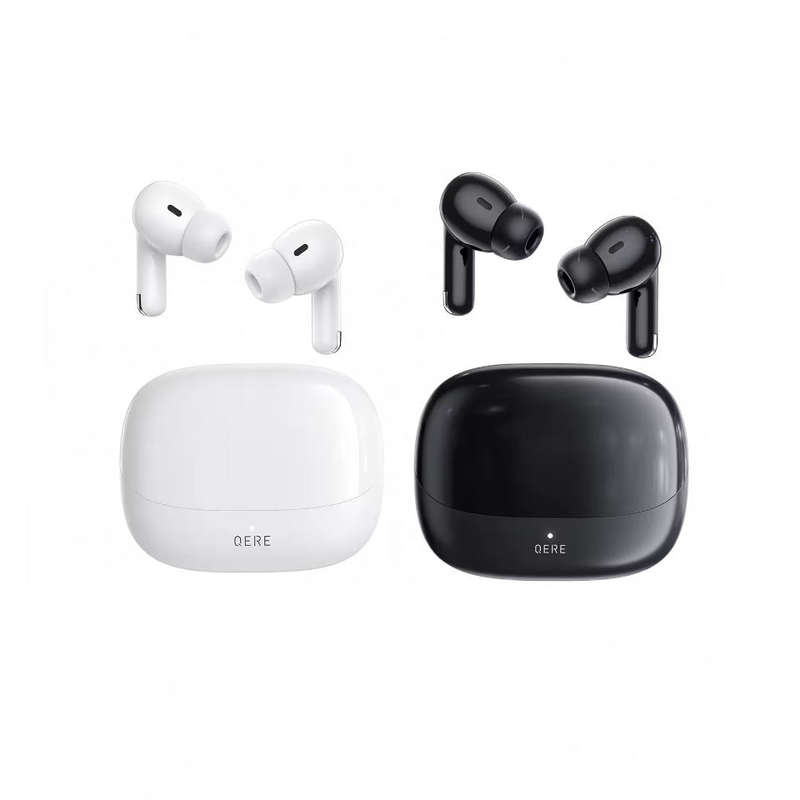 QERE E38 TWS Wireless Earbuds, White & Black, In-Ear Design with Charging Case (Black)