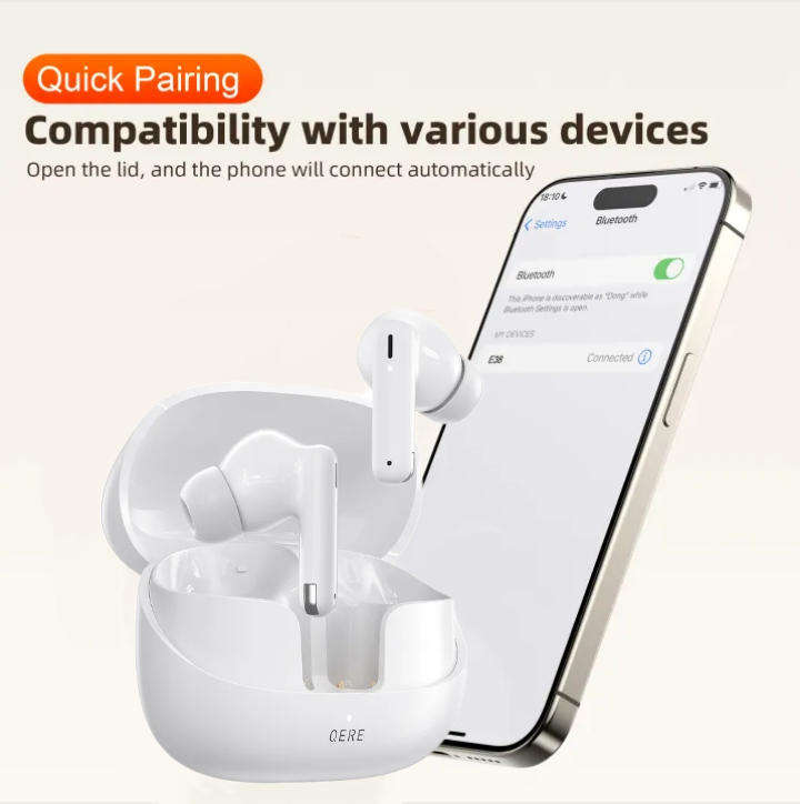 QERE E38 TWS Wireless Earbuds, White & Black, In-Ear Design with Charging Case (Black)
