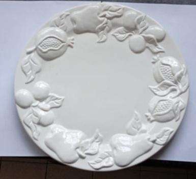 Vintage Ceramic Plate in White Glaze with Fruit Relief