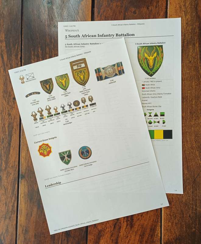 SADF - 5 SAI BN - LOT No 1