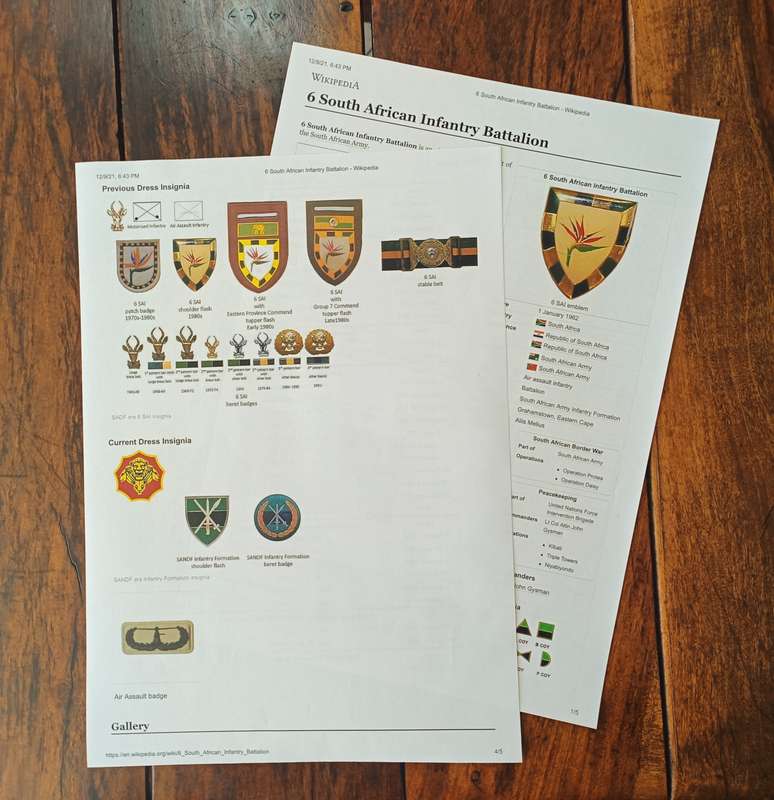 SADF - 6 SAI BN - LOT No 1