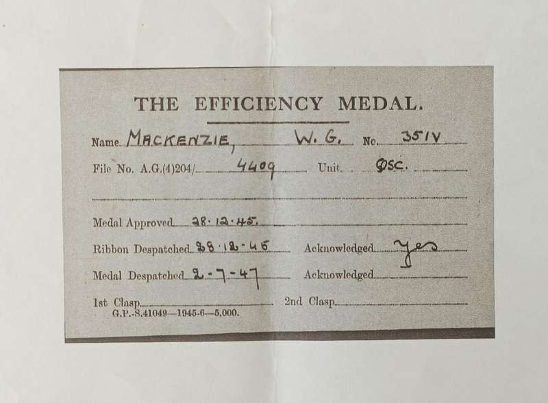WW2 GROUP - W. MACKENZIE - NATAL CARBINEERS + EFFICIENCY MEDAL - FULL SIZE
