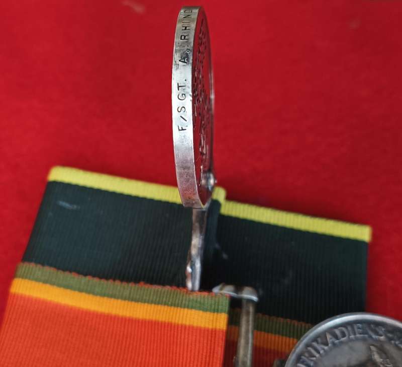 WW2 GROUP - F/SGT A. RHIND - S.A.A.F + EFFICIENCY MEDAL - FULL SIZE