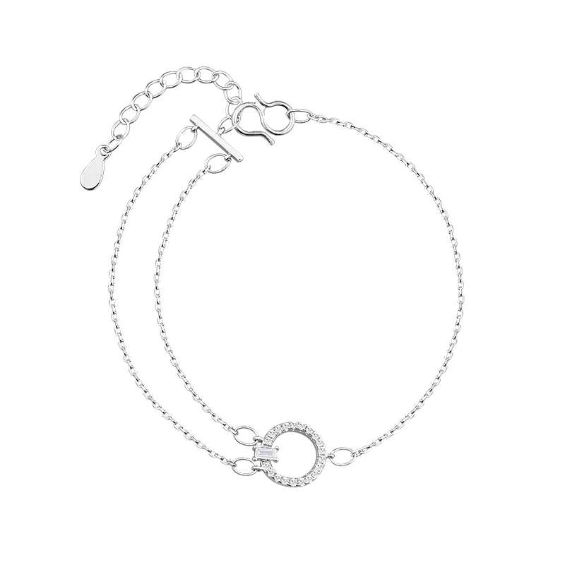 925 Silver Double Layer CZ Circle Bracelet