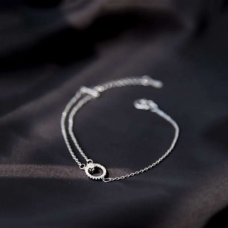 925 Silver Double Layer CZ Circle Bracelet