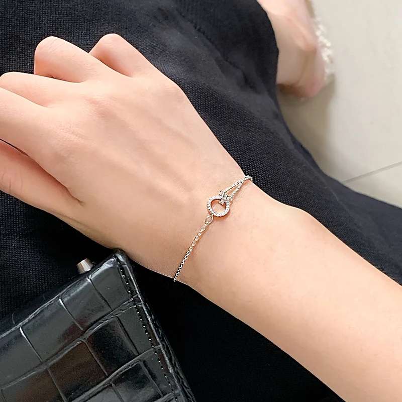 925 Silver Double Layer CZ Circle Bracelet