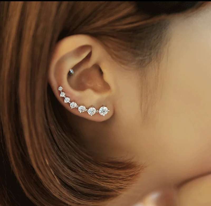 925 Silver CZ Climber Earrings