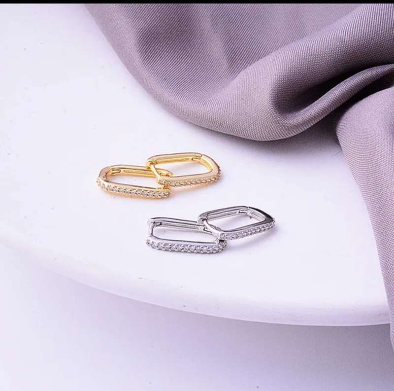925 Silver U-Shape CZ Earrings (2)