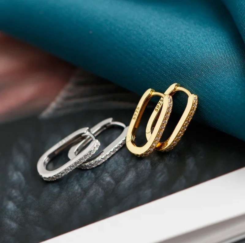 925 Silver U-Shape CZ Earrings (2)