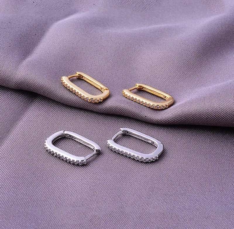 925 Silver U-Shape CZ Earrings (2)