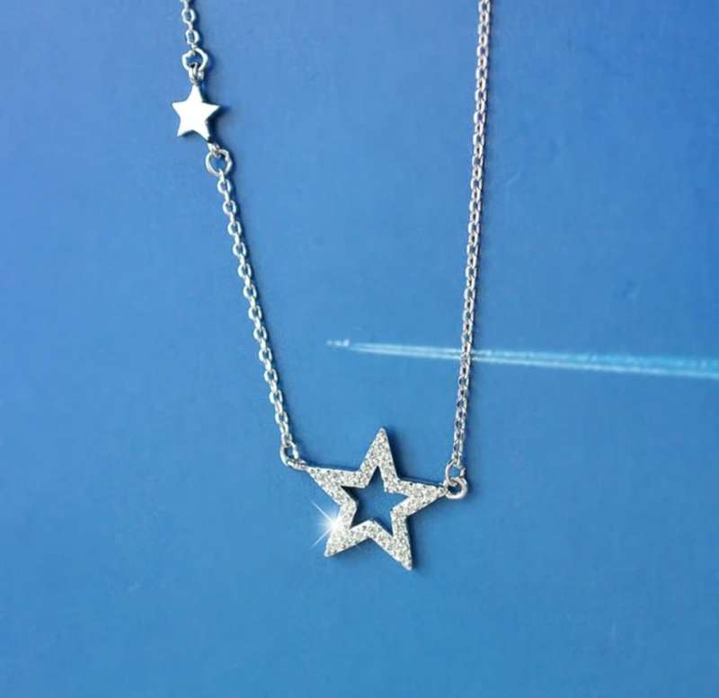 925 Silver Shining Star Clavicle Necklace.
