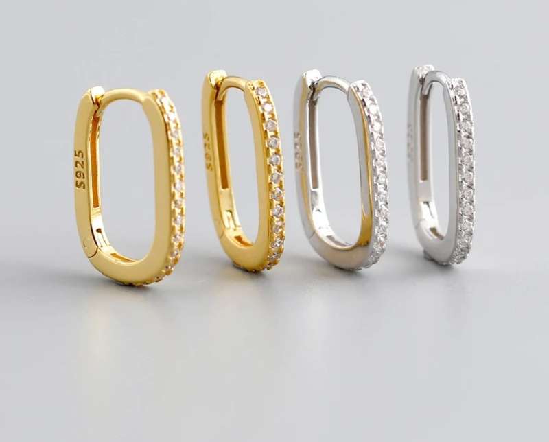 925 Silver U-Shape CZ Earrings (2)
