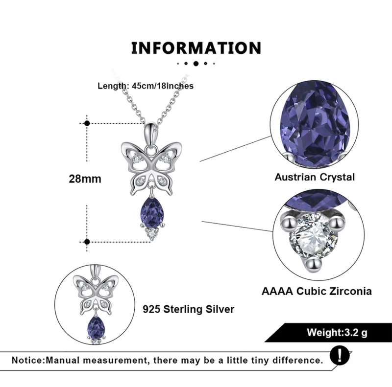 925 Silver Austrian Crystal Butterfly Necklace