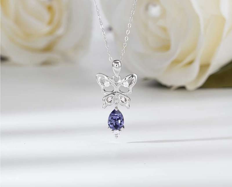 925 Silver Austrian Crystal Butterfly Necklace