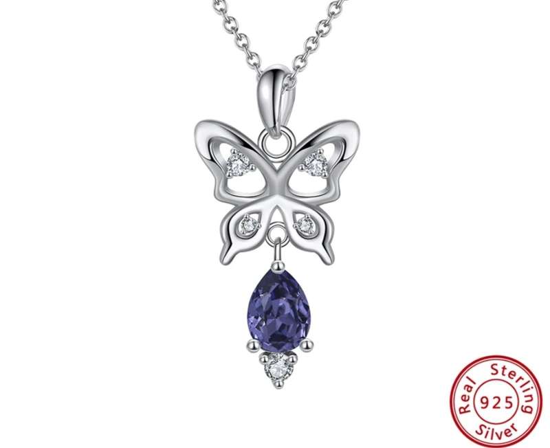 925 Silver Austrian Crystal Butterfly Necklace
