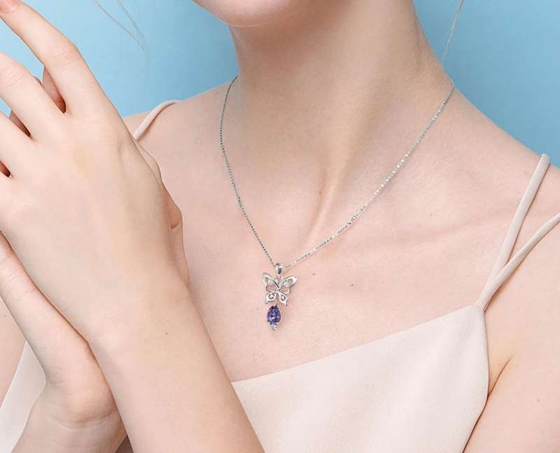 925 Silver Austrian Crystal Butterfly Necklace
