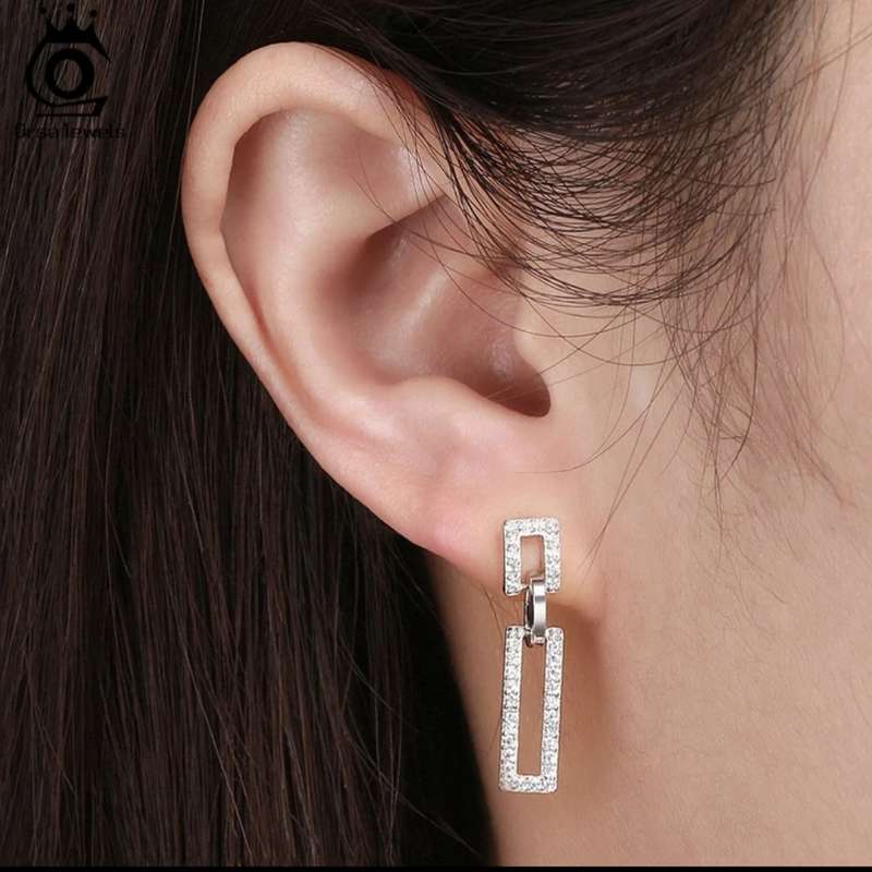 925 Silver Oblong CZ Earrings
