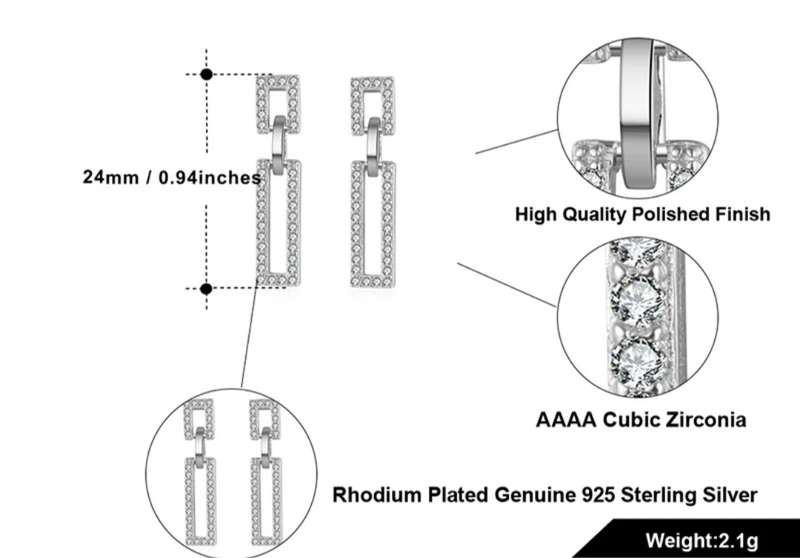 925 Silver Oblong CZ Earrings