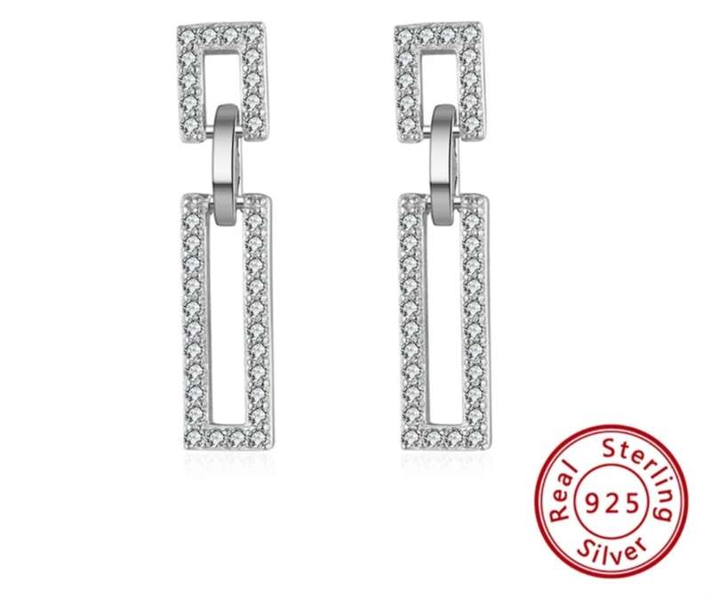 925 Silver Oblong CZ Earrings