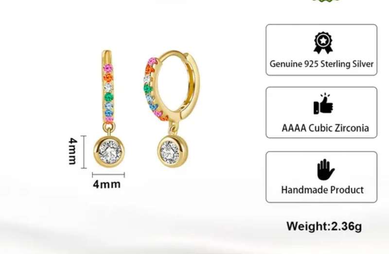 925 Silver Colourful Hoop with Hanging CZ Earrings