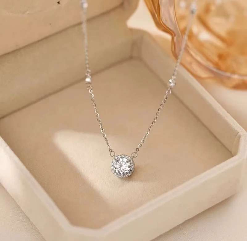 925 Silver CZ Love Halo Necklace