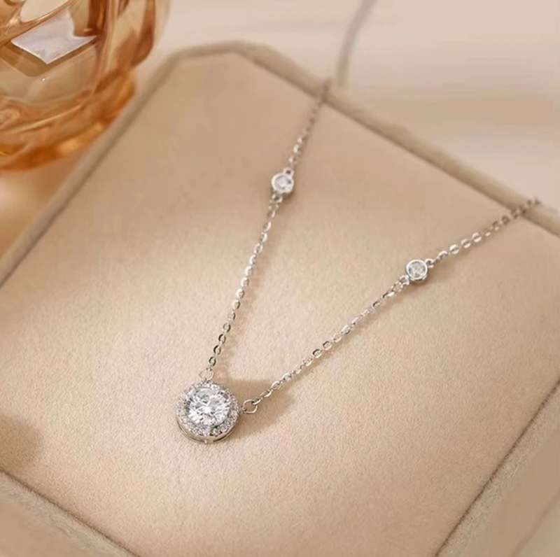 925 Silver CZ Love Halo Necklace