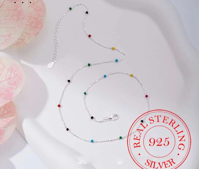 925 Silver Thin Rainbow Beads Necklace