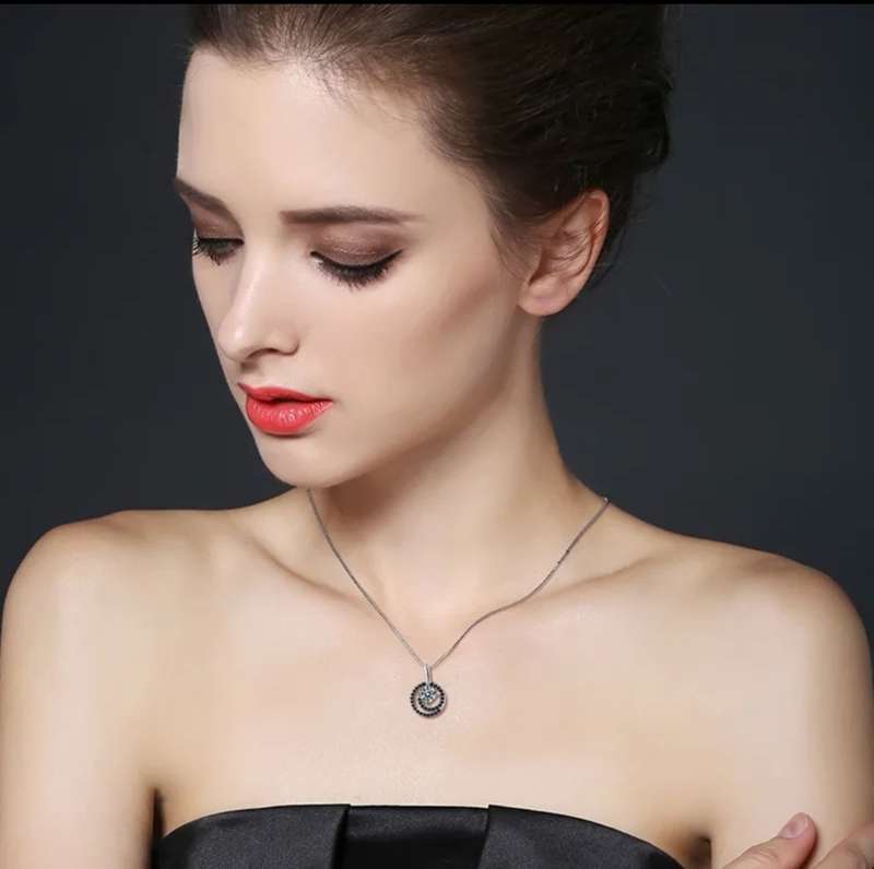 925 Silver Spiral Black Spinel Necklace