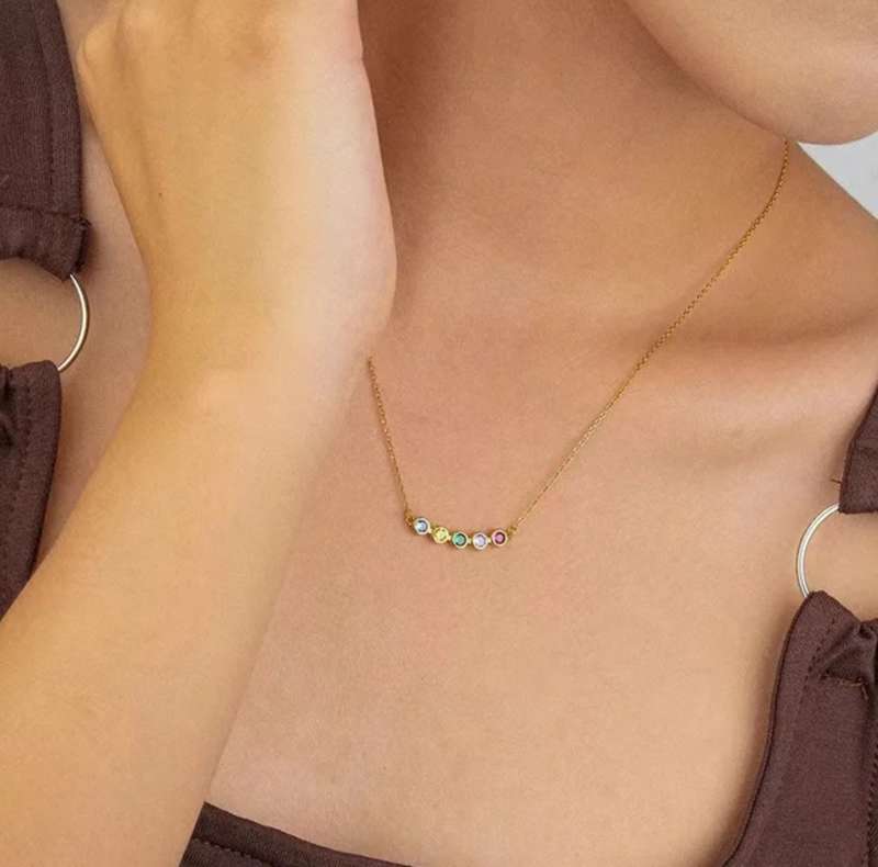 925 Silver  Iridescent CZ Bar Necklace