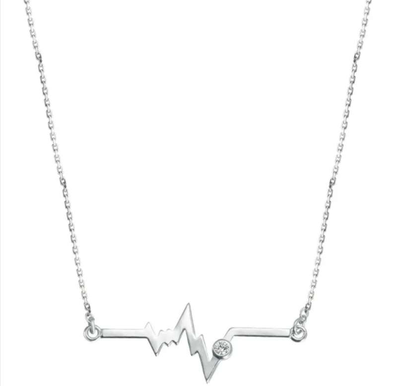 925 Silver Heartbeat and CZ Necklace
