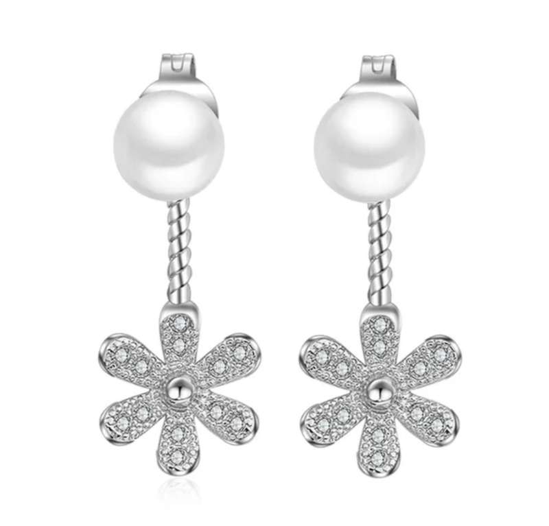925 Silver Pearl and Daisy Earrings