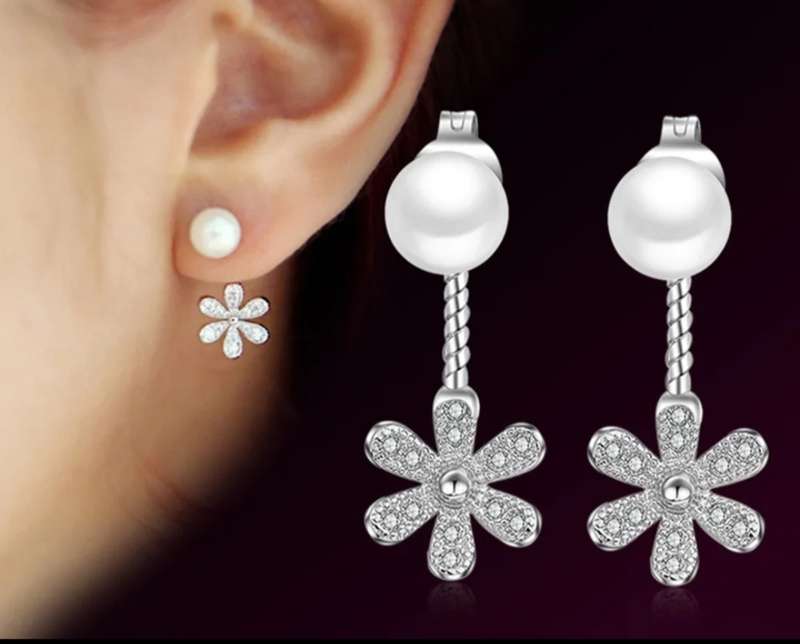 925 Silver Pearl and Daisy Earrings