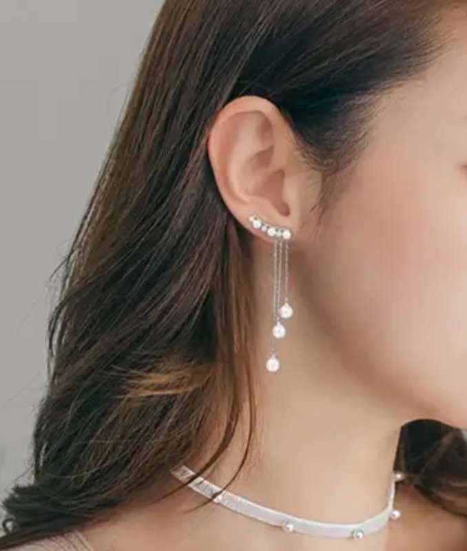 925 Silver Long Pearl Earrings