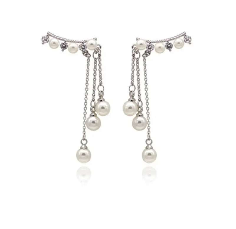 925 Silver Long Pearl Earrings