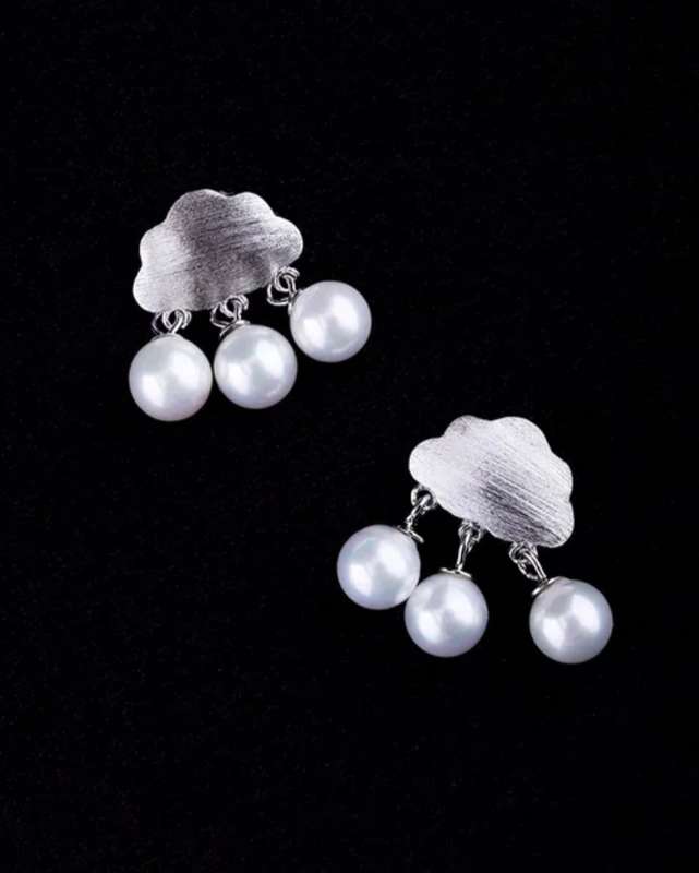 925 Silver Cloud and Pearl Earrings