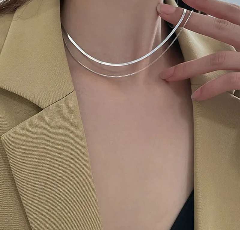 925 Silver Double Layer Snake Necklace