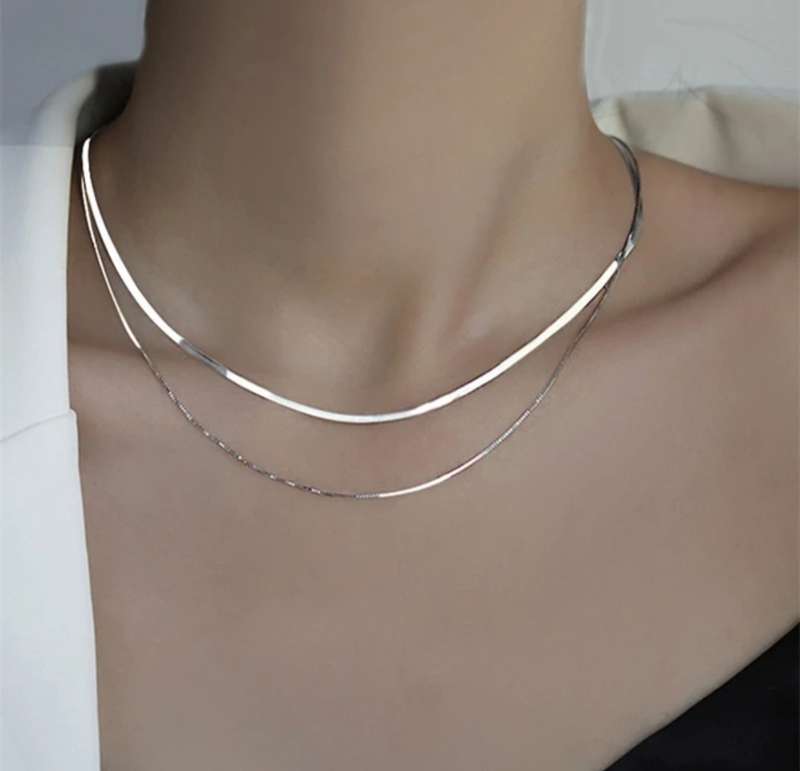 925 Silver Double Layer Snake Necklace