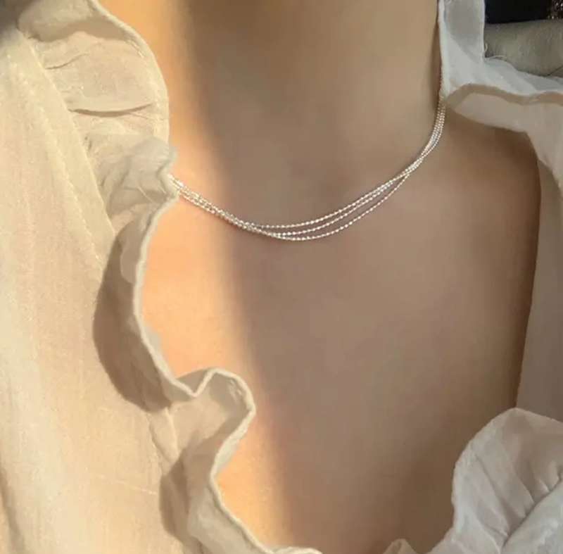 925 Silver Three-Layer Glitter Bead Necklace