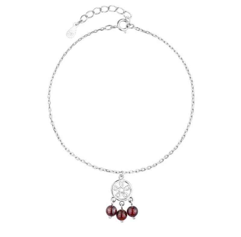 925 Silver Red Beads and Flower Bracelet