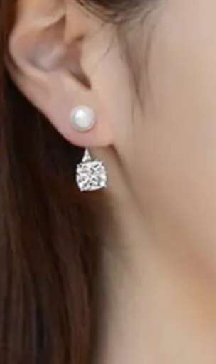 925 Silver Square CZ And Pearl Earrings