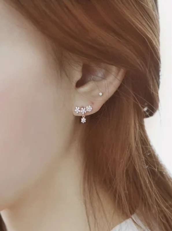 925 Silver CZ Flower Earring