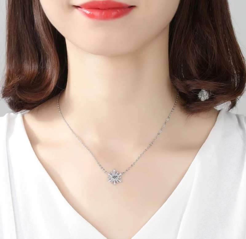 925 Silver CZ Sunflower Necklace