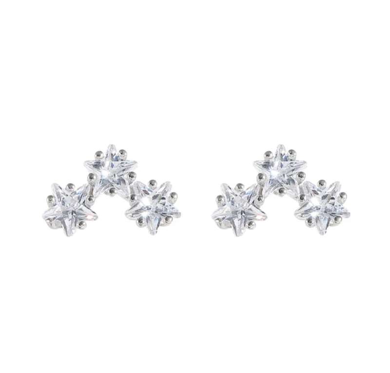 925 Silver CZ Star & Flower Earrings (2)